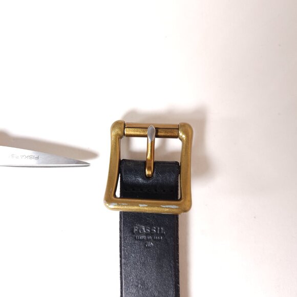 Fossil Black Leather Belt Womens Size Large 1" Wide Roller Buckle Classic - Picture 9 of 16